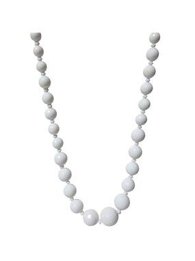Vintage White Beaded Necklace Gold Tone Clasp Faceted Beads Retro Fashion Women